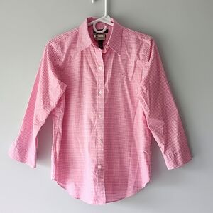 Lauren Ralph Lauren Cotton Gingham Plaid Button Down Shirt Pink White Small